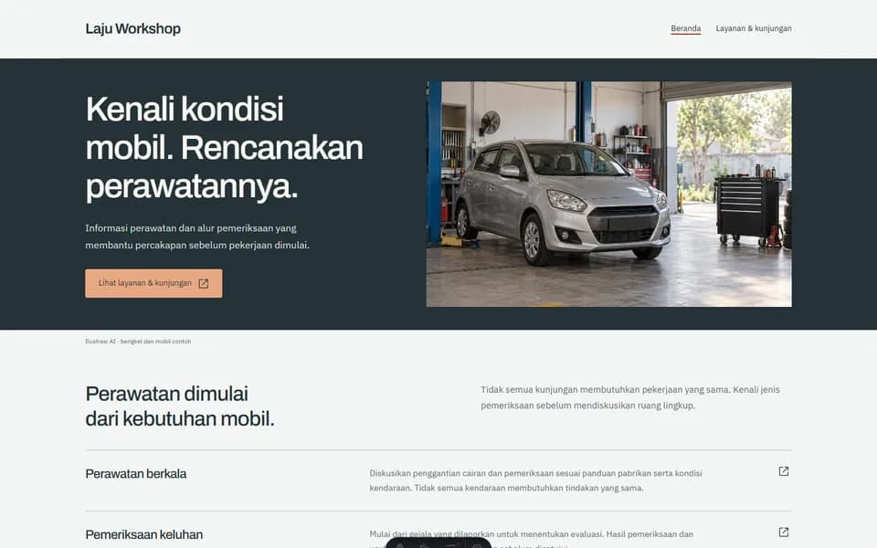 Automotive website example: Laju Workshop