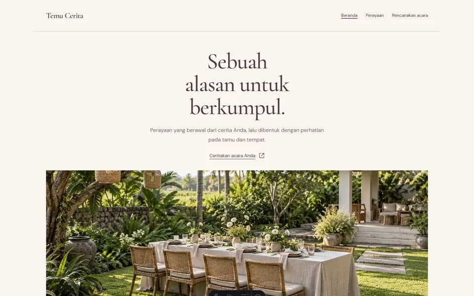 Weddings & events website example: Temu Cerita