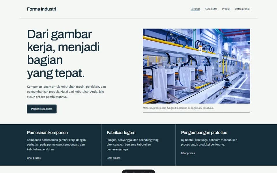Manufacturing website example: Forma Industri