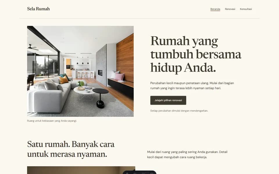 Home renovation website example: Sela Rumah