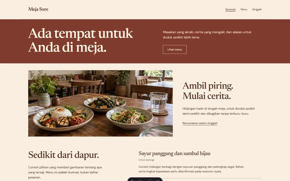 Restaurants & cafés website example: Meja Sore