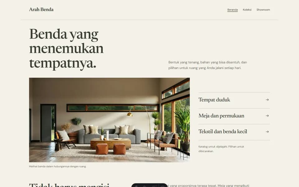 Retail & showrooms website example: Arah Benda