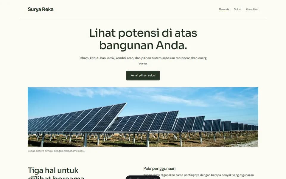 Solar energy website example: Surya Reka