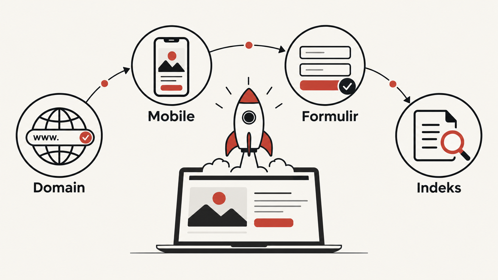 Empat pemeriksaan sebelum peluncuran website: domain, tampilan mobile, formulir, dan indeks pencarian.