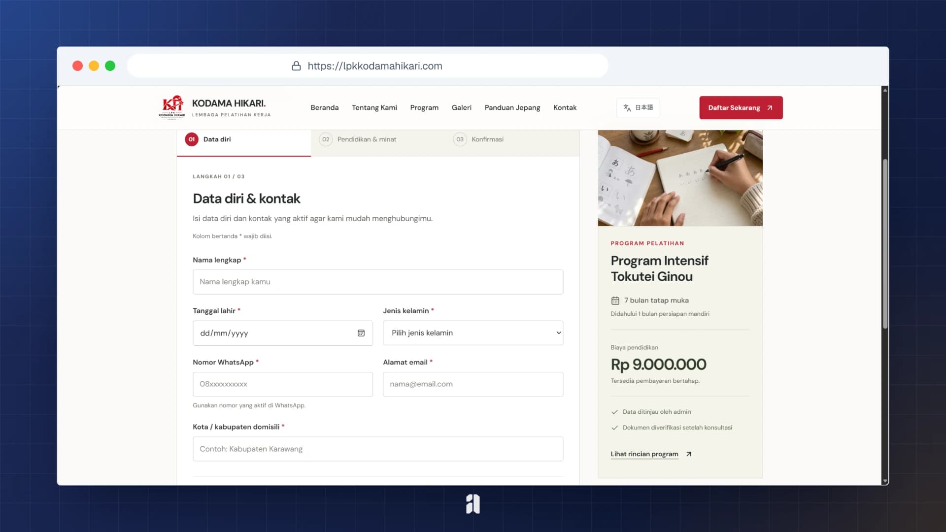 Website Bilingual LPK Kodama Hikari screenshot 2