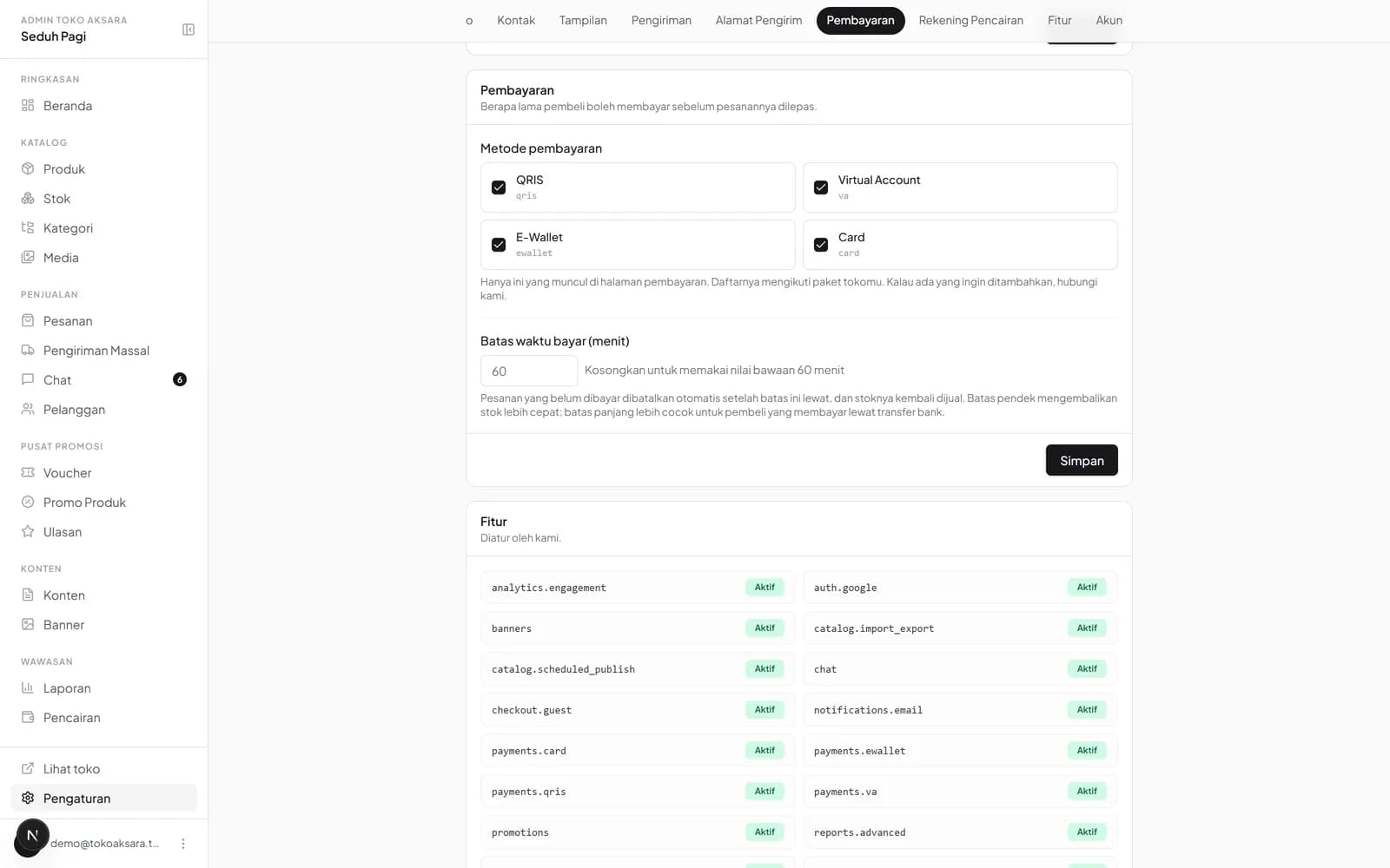 Pengaturan metode pembayaran toko dengan QRIS dan virtual account