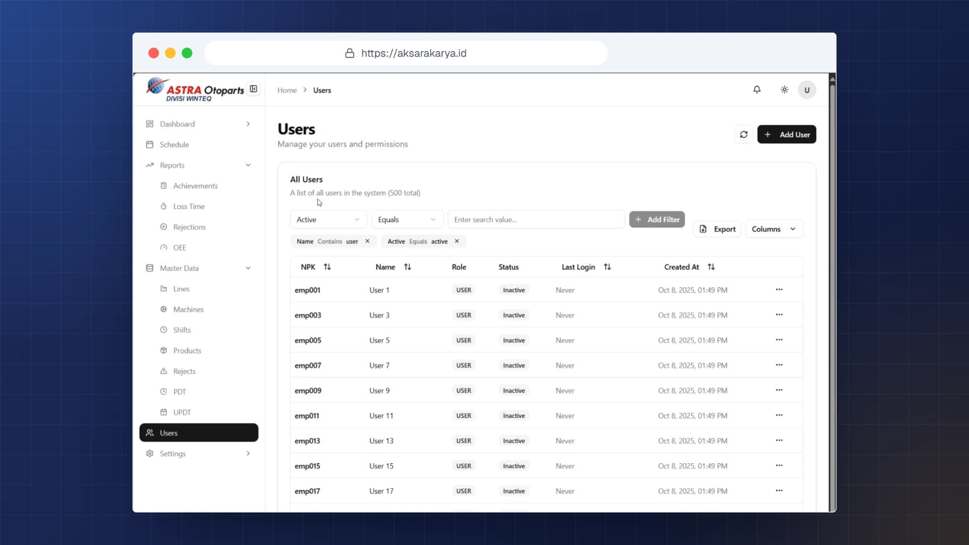 Sistem Manajemen Data Induk & Andon